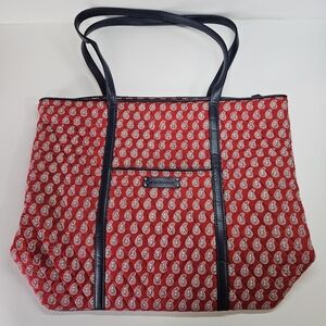 Vera Bradley Petite Red Bandana Paisley Blue Trim Large Tote